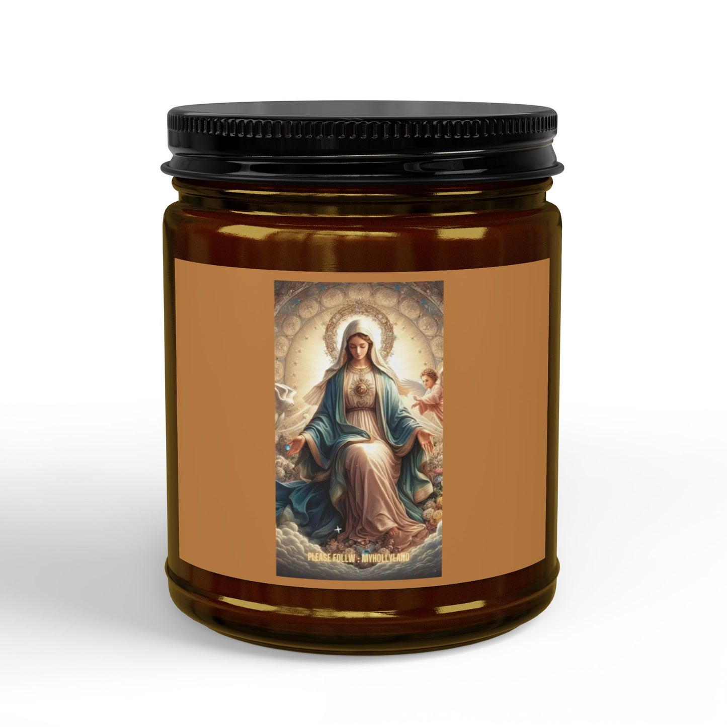 Virgin Mary Soy Candle — 4oz & 9oz Scented Jar with Black Lid