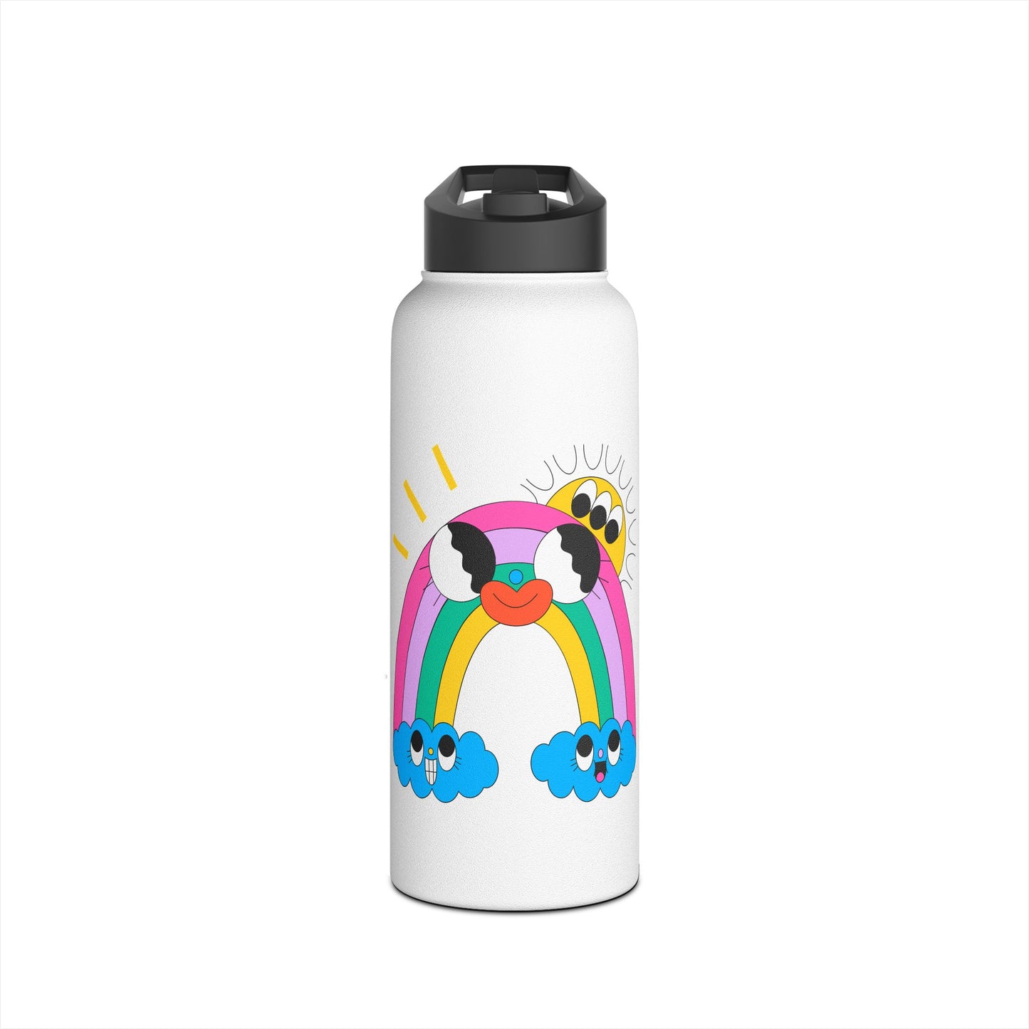Cute Rainbow Water Bottle — Smiley Clouds & Sun Stainless Steel Bottle