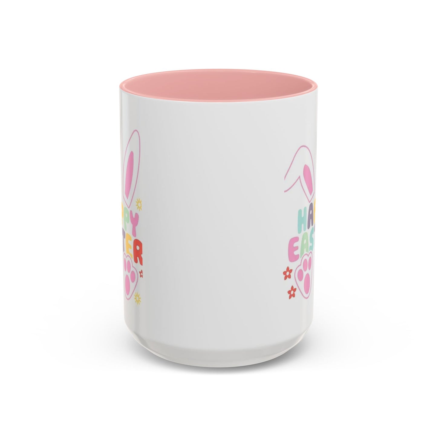 Happy Easter Bunny Accent Coffee Mug — Pink Interior 11/15oz