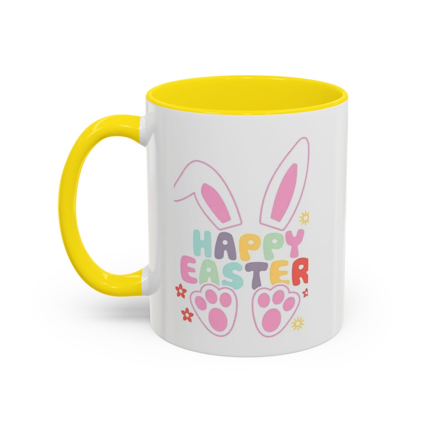Happy Easter Bunny Accent Coffee Mug — Pink Interior 11/15oz