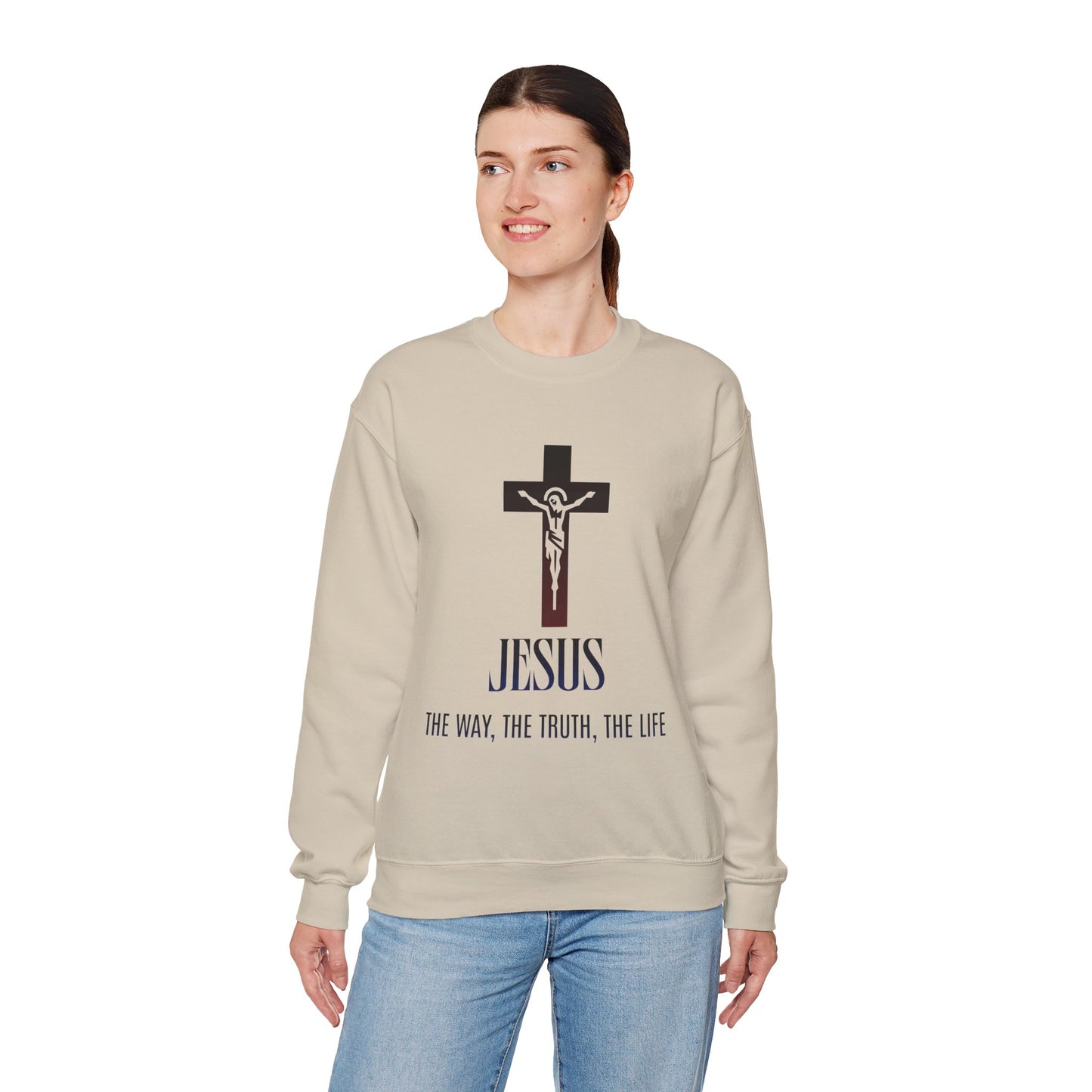 Jesus Cross Crewneck Sweatshirt — "The Way, The Truth, The Life" Christian Pullover