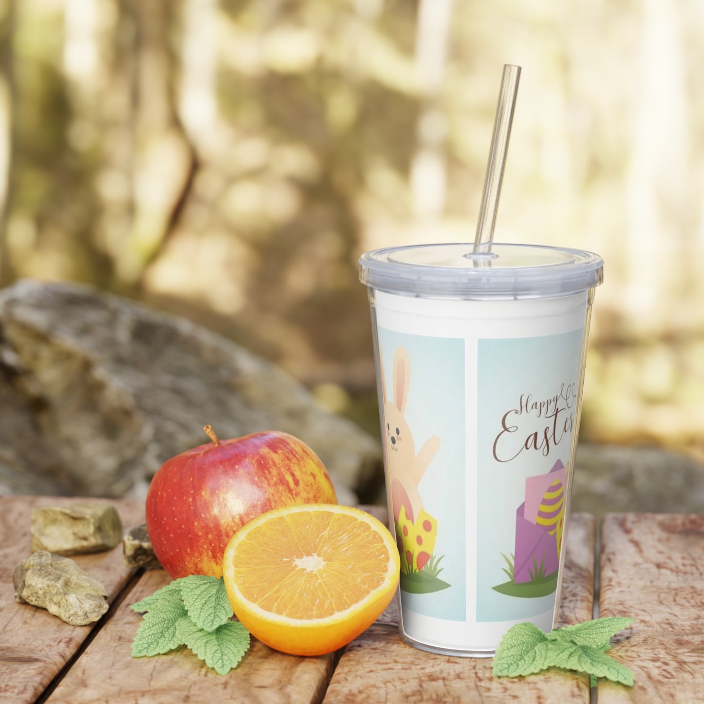 Easter Bunny Plastic Tumbler with Straw — Cute Spring Egg Design