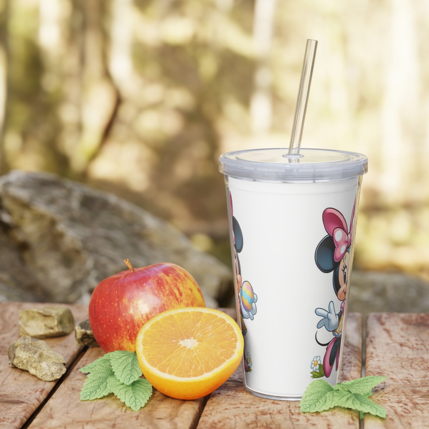 Minnie Mouse Easter Plastic Tumbler with Straw - Cute Cartoon Spring Drink Cup