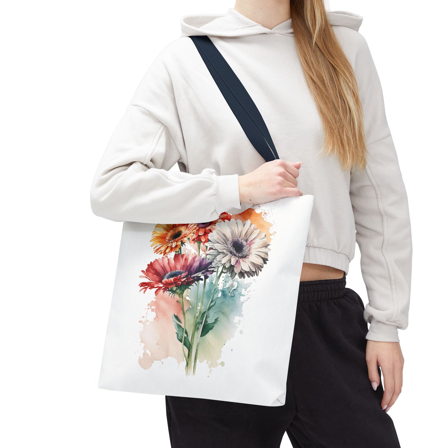 Floral Watercolor Tote Bag — Colorful Gerbera Bouquet All-Over Print
