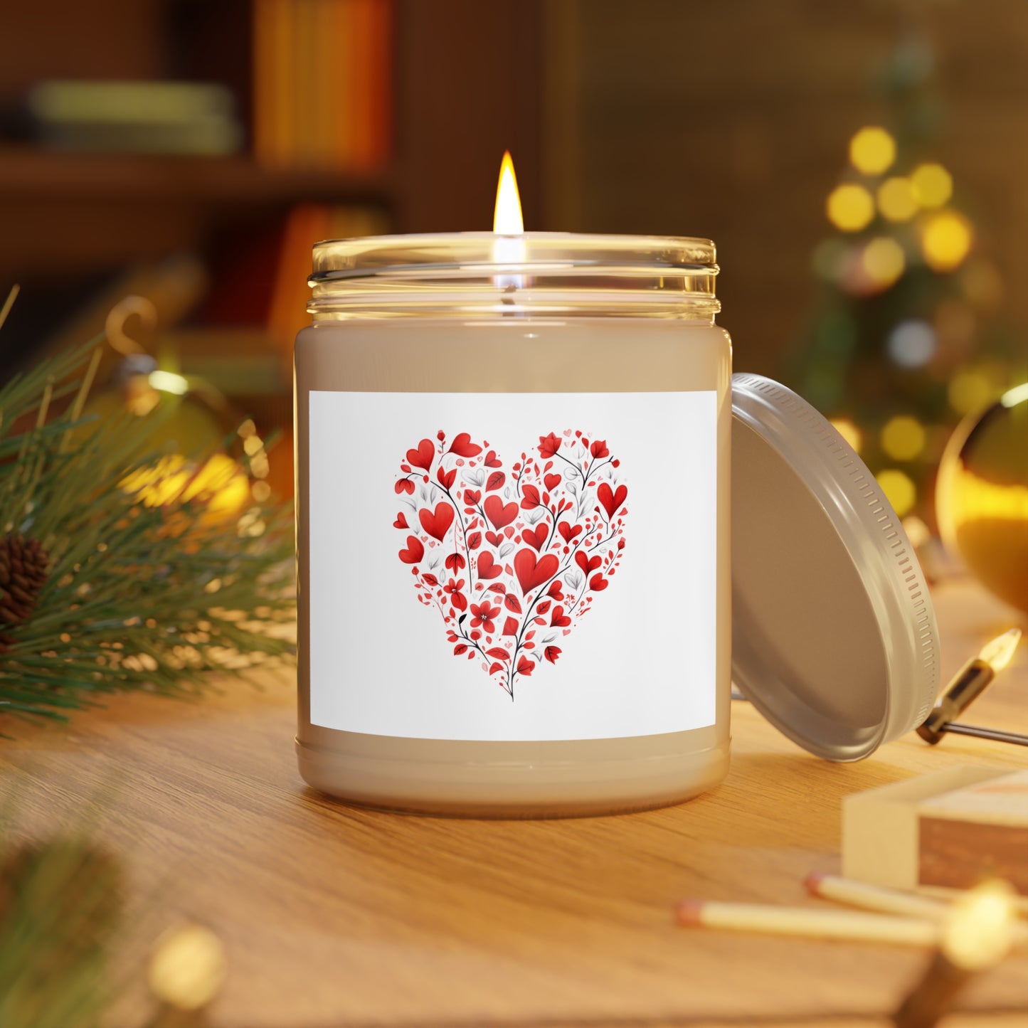 Heart Floral Soy Candle — 9oz Scented Jar (White Lid)