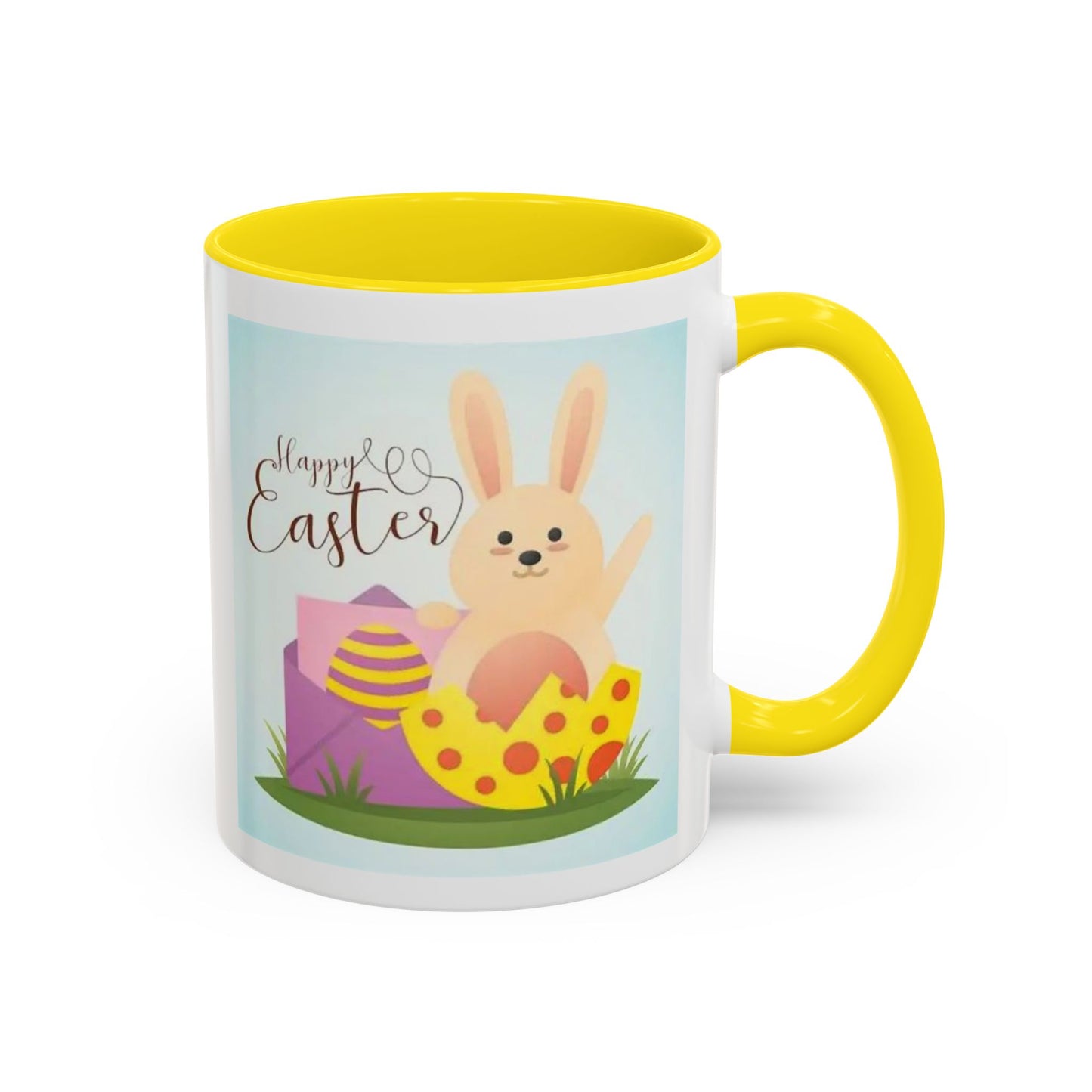Easter Bunny Accent Coffee Mug – "Happy Easter" Spring Bunny & Egg Design (11/15oz)