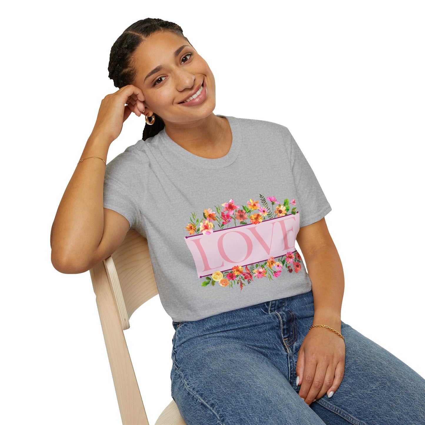 Love Floral T-Shirt — Pink "LOVE" Graphic Tee for Women & Gifts