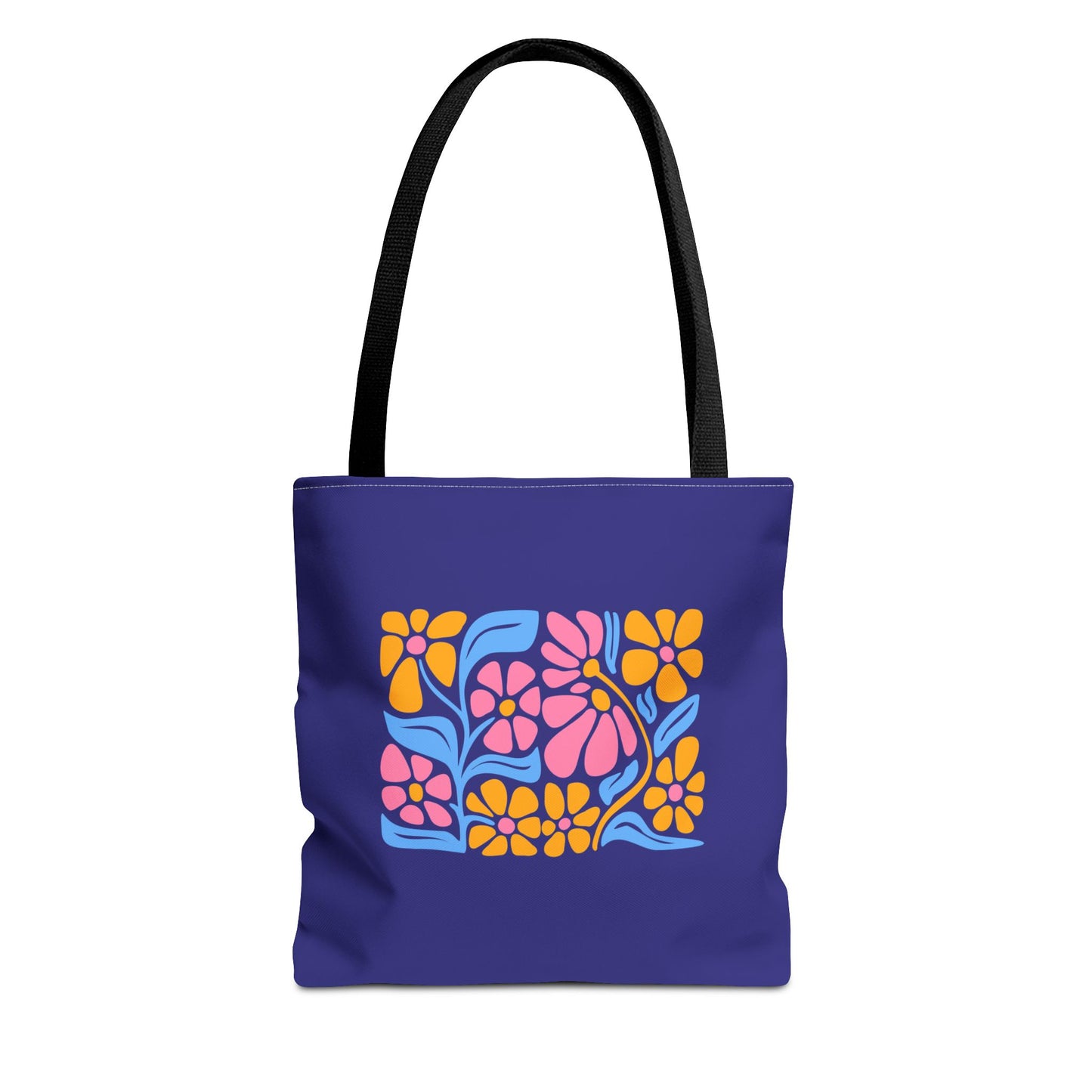 Floral Pop Tote Bag — Bright Retro Flower Pattern on Purple