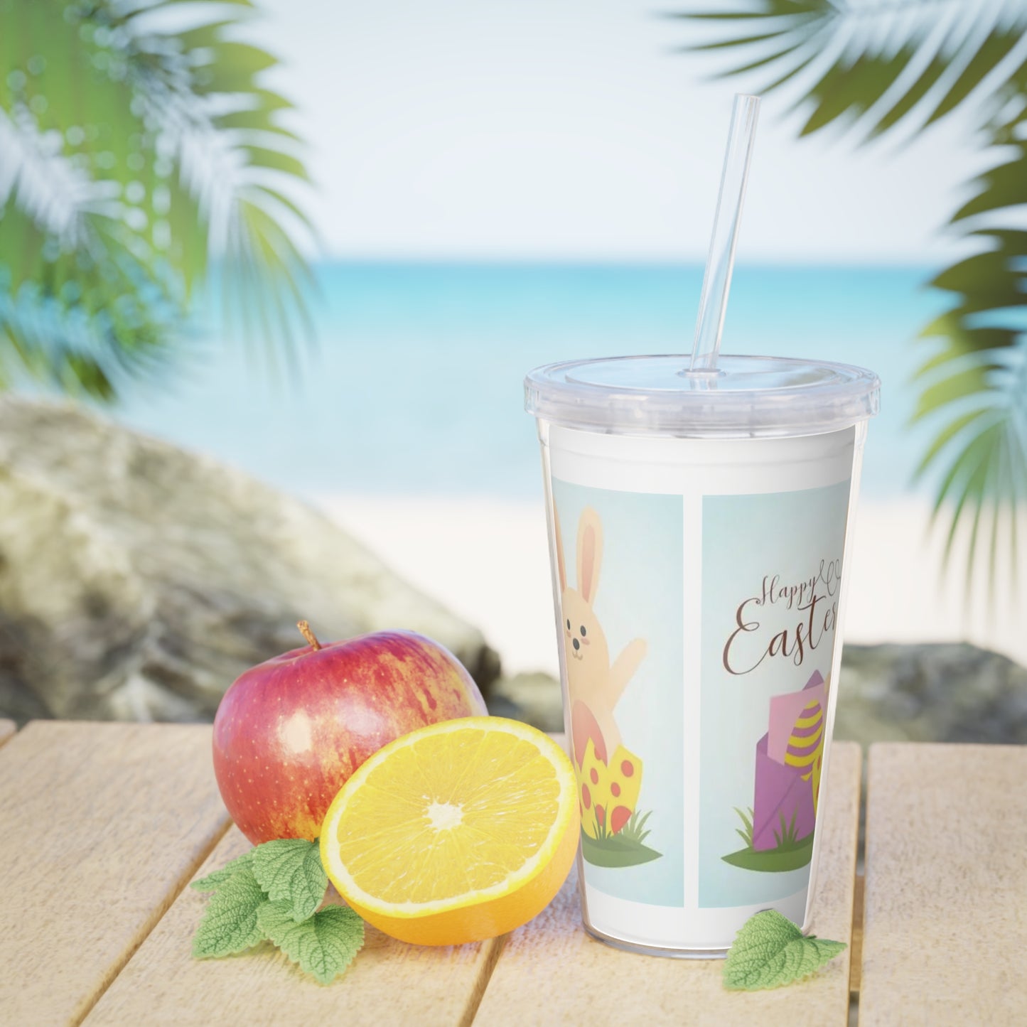 Easter Bunny Plastic Tumbler with Straw — Cute Spring Egg Design