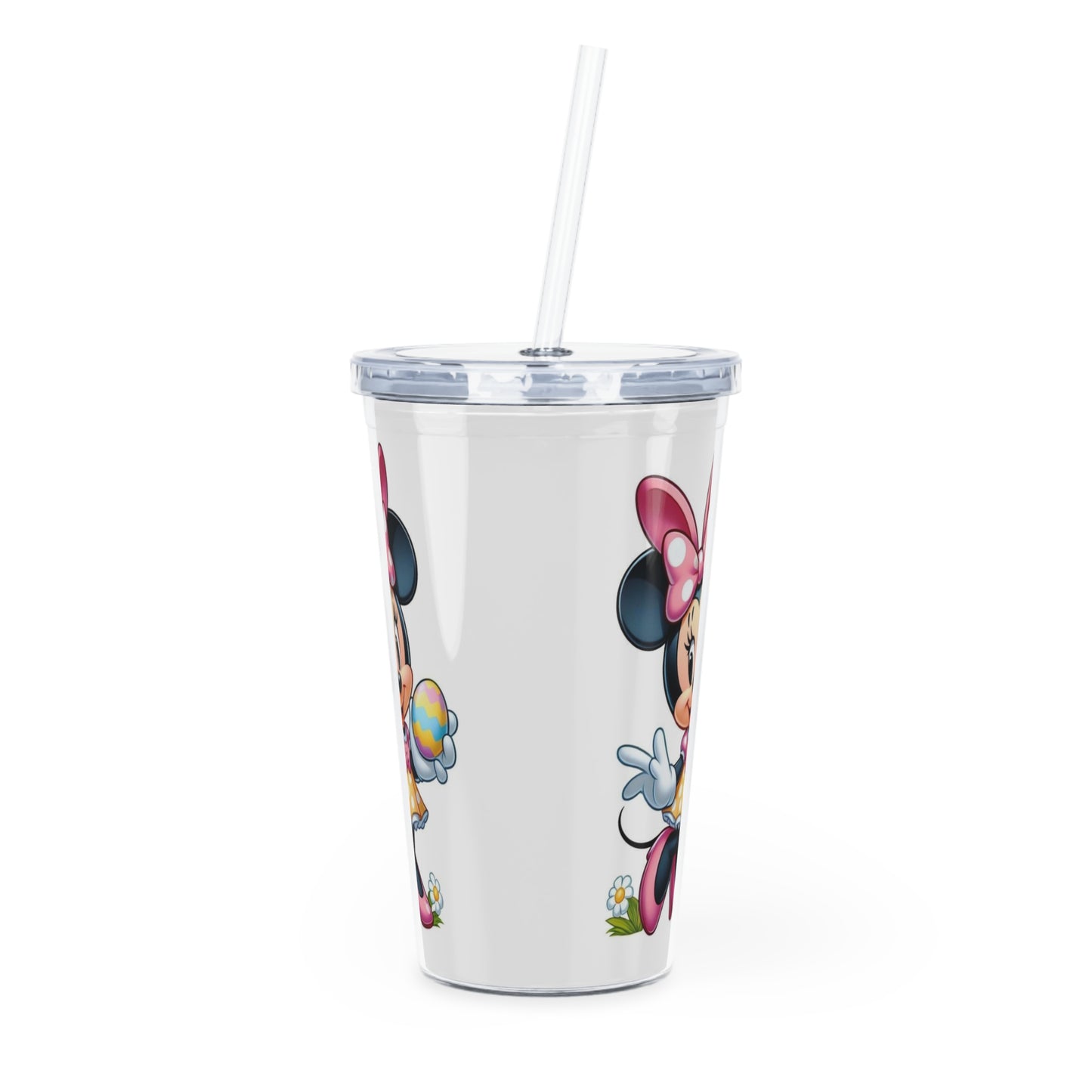 Minnie Mouse Easter Plastic Tumbler with Straw - Cute Cartoon Spring Drink Cup