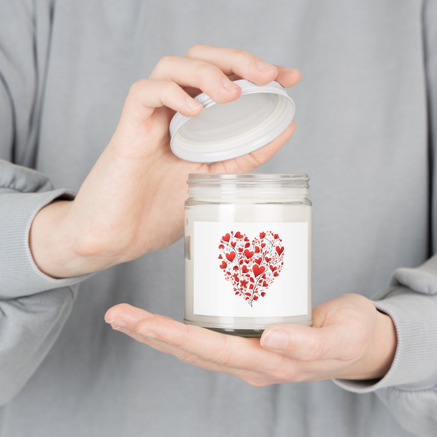 Heart Floral Soy Candle — 9oz Scented Jar (White Lid)