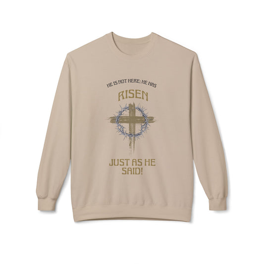 Risen Cross Crewneck Sweatshirt — "He Is Risen Just As He Said" Christian Easter Pullover