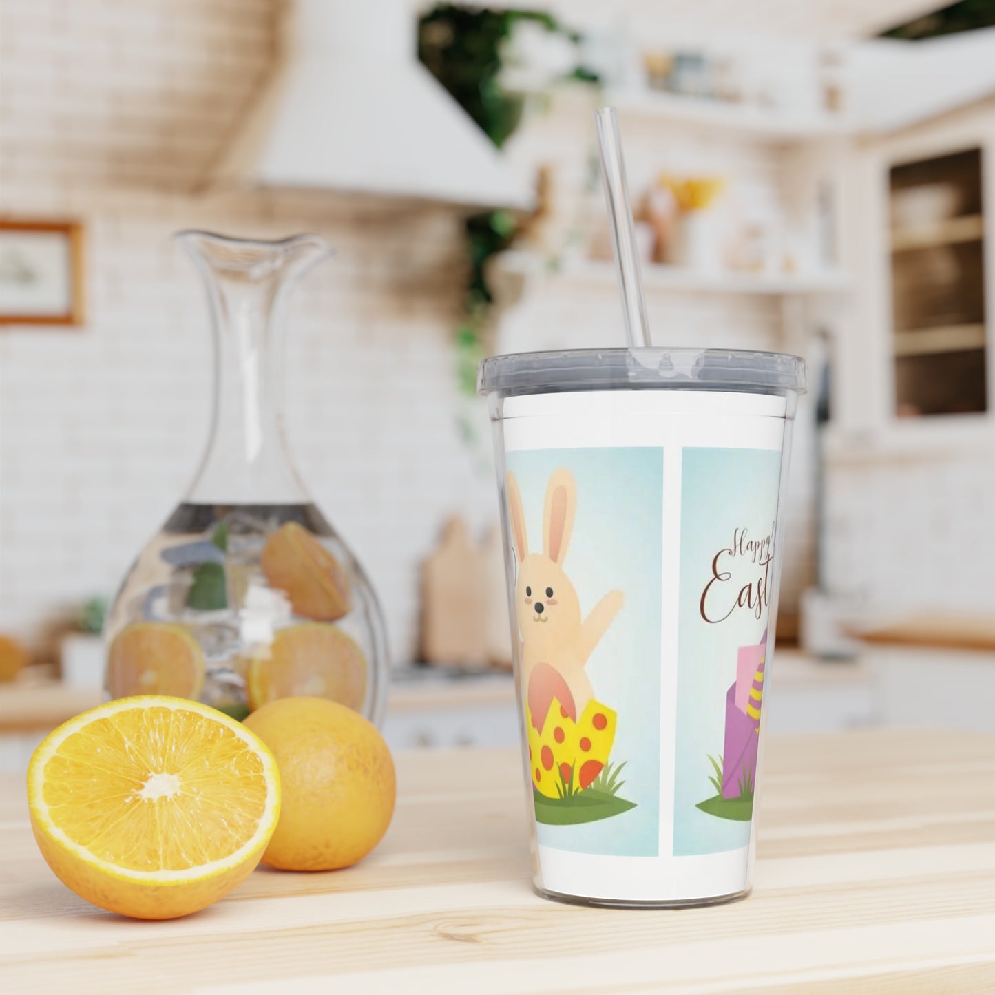 Easter Bunny Plastic Tumbler with Straw — Cute Spring Egg Design
