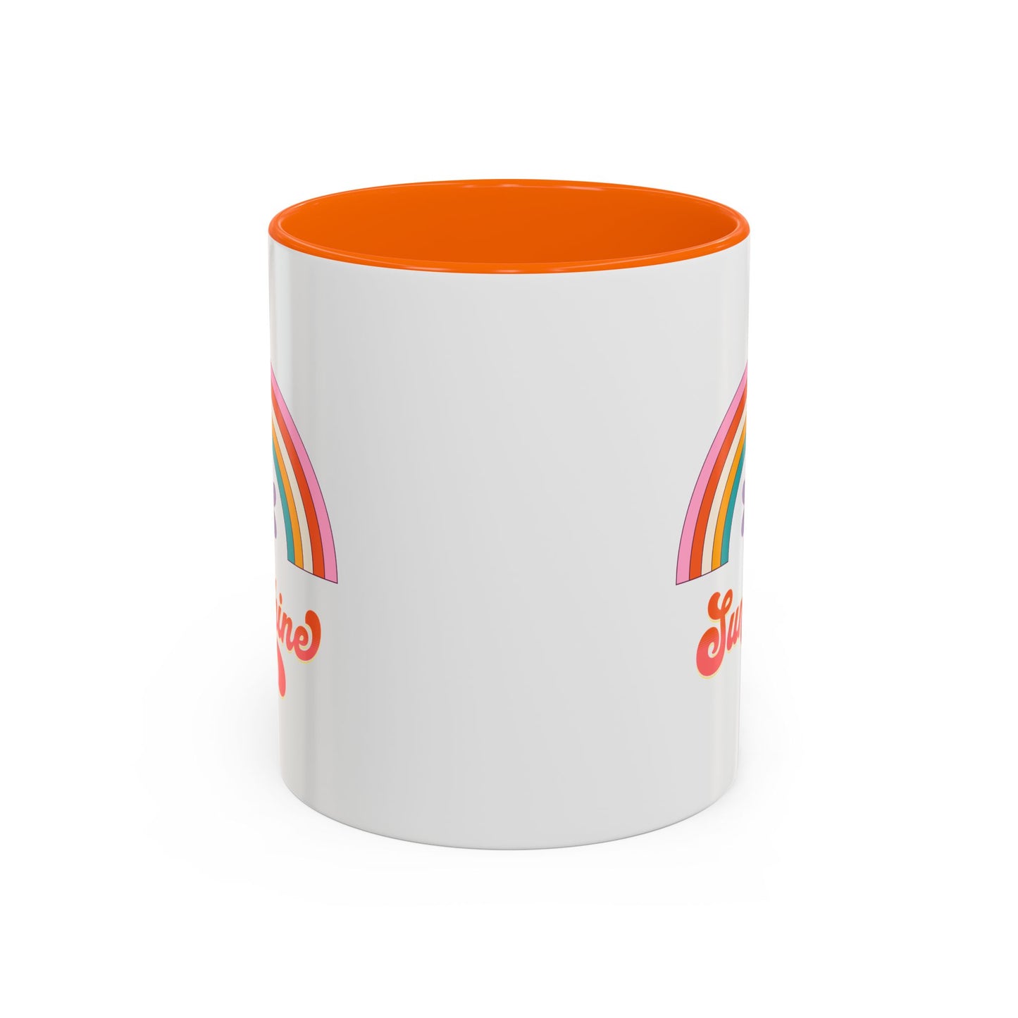 Sunshine Rainbow Accent Coffee Mug — Retro Flower 70s Vibe