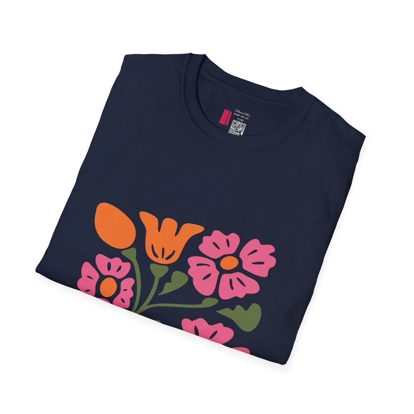 Floral Folk Art Tee — Pink & Orange Vintage Flower Graphic T-Shirt