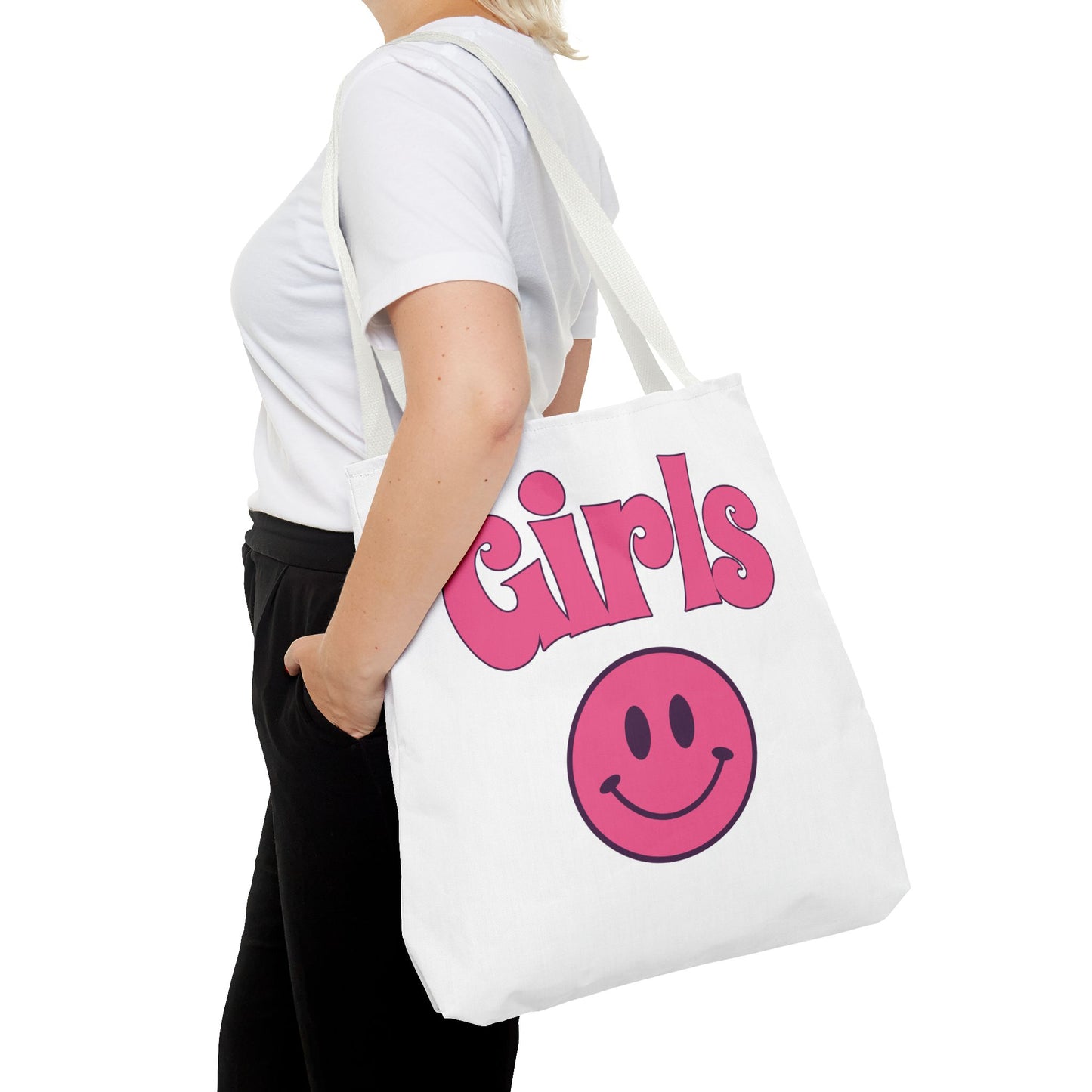 Girls Pink Smile Tote Bag — Cute Retro Smiley Shopper