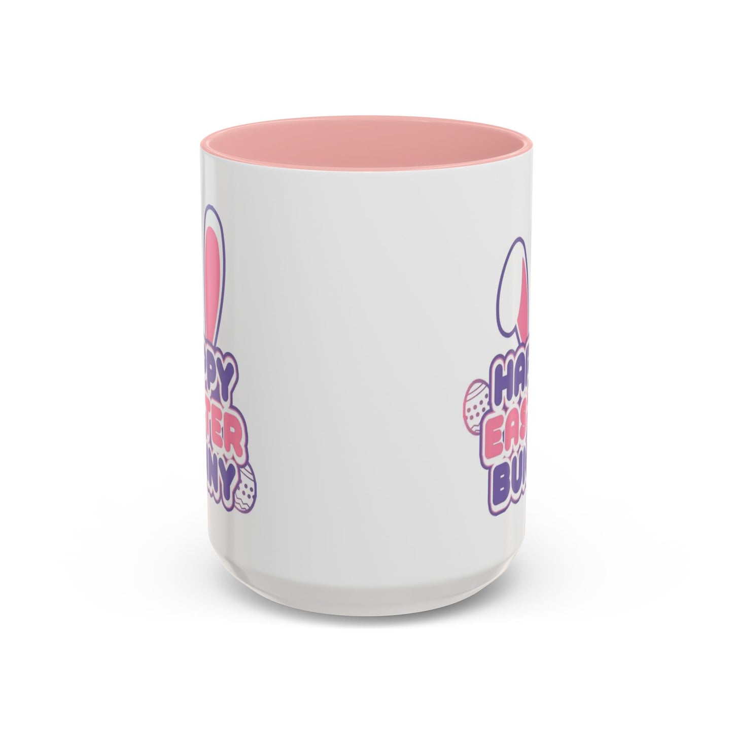 Happy Easter Bunny Accent Coffee Mug — Pink Interior 11/15oz, Cute Holiday Gift