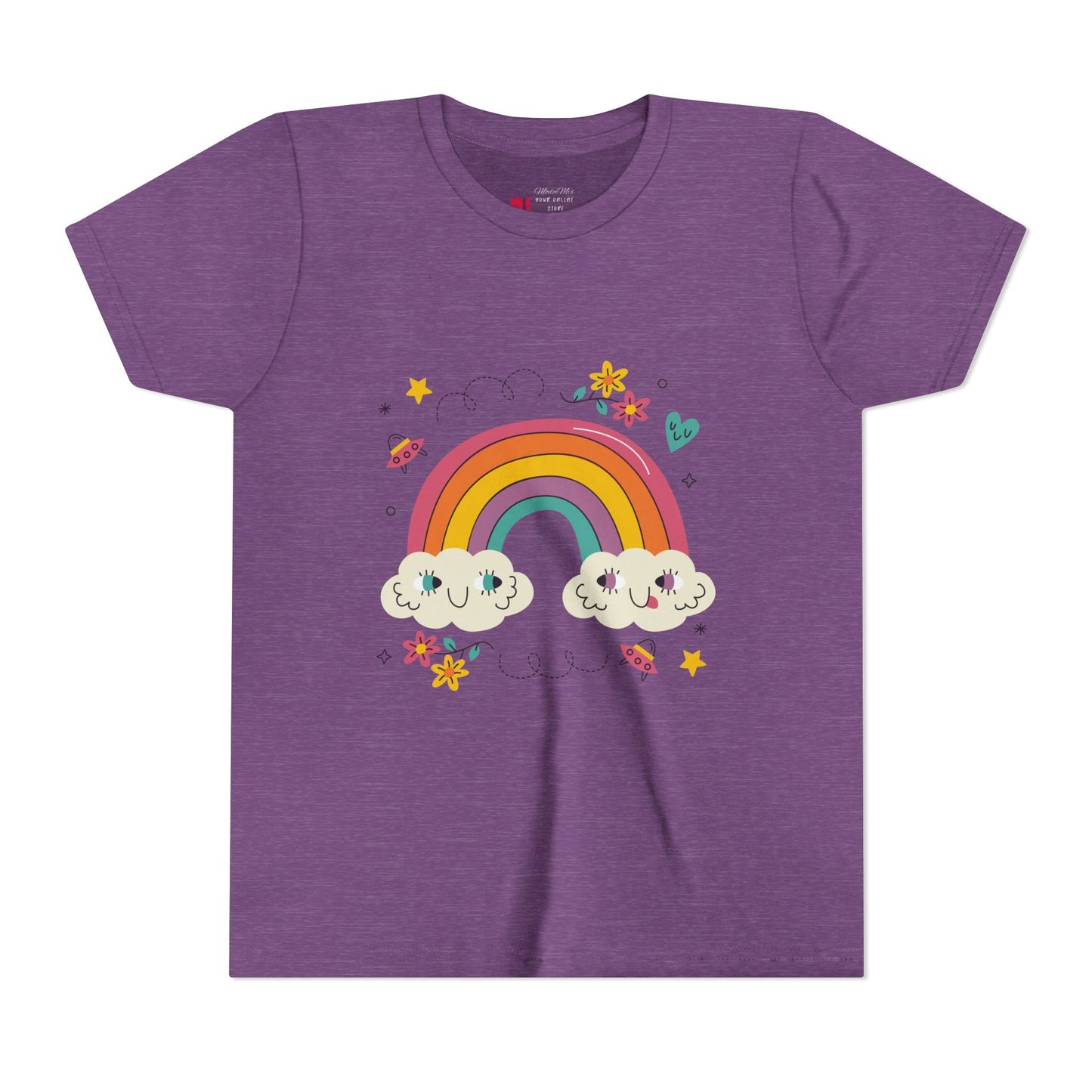 Youth Rainbow Tee — Cute Smiling Clouds & Rainbow Kids Shirt