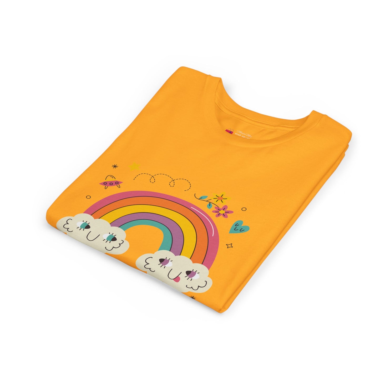 Youth Rainbow Tee — Cute Smiling Clouds & Rainbow Kids Shirt