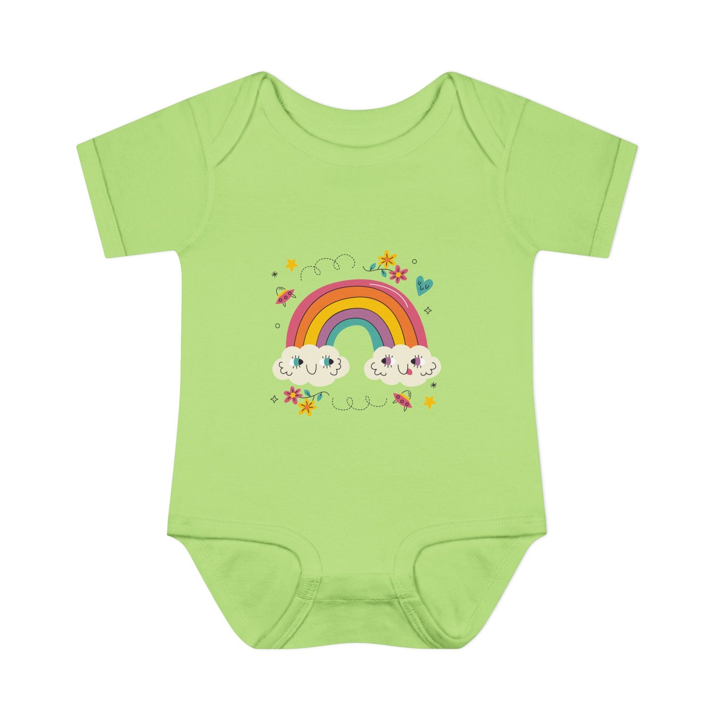Baby Bodysuit — Cute Rainbow with Smiling Clouds Infant Onesie
