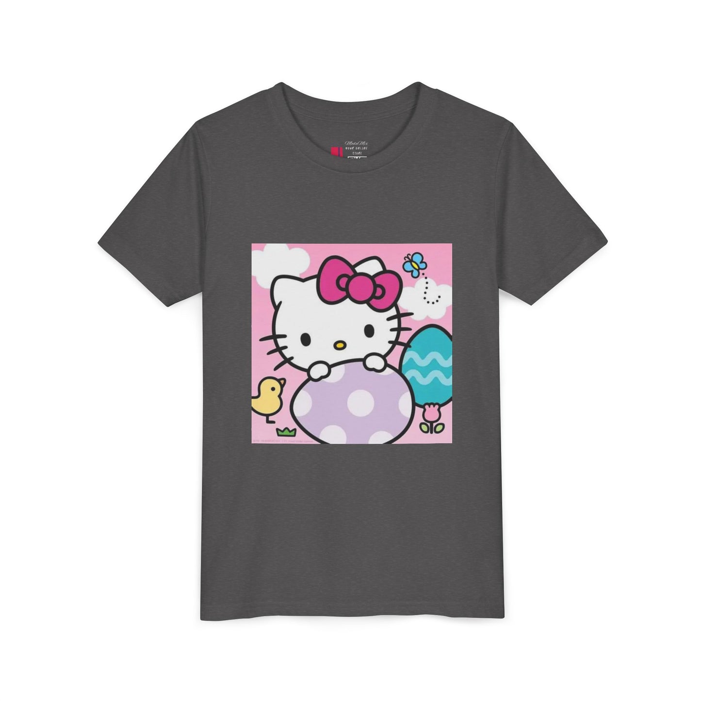Hello Kitty Easter Youth Tee — Cute Bunny & Eggs Spring Shirt
