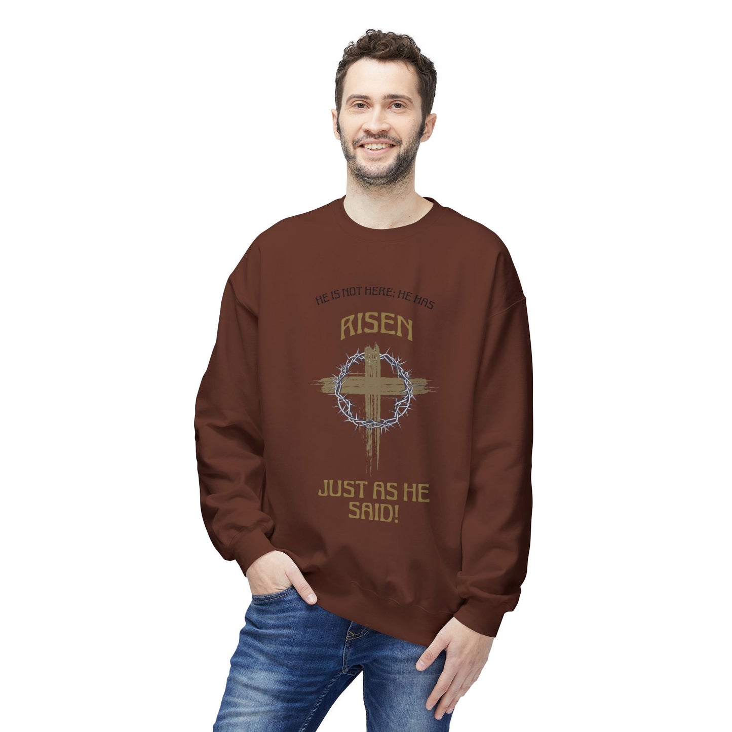 Risen Cross Crewneck Sweatshirt — "He Is Risen Just As He Said" Christian Easter Pullover