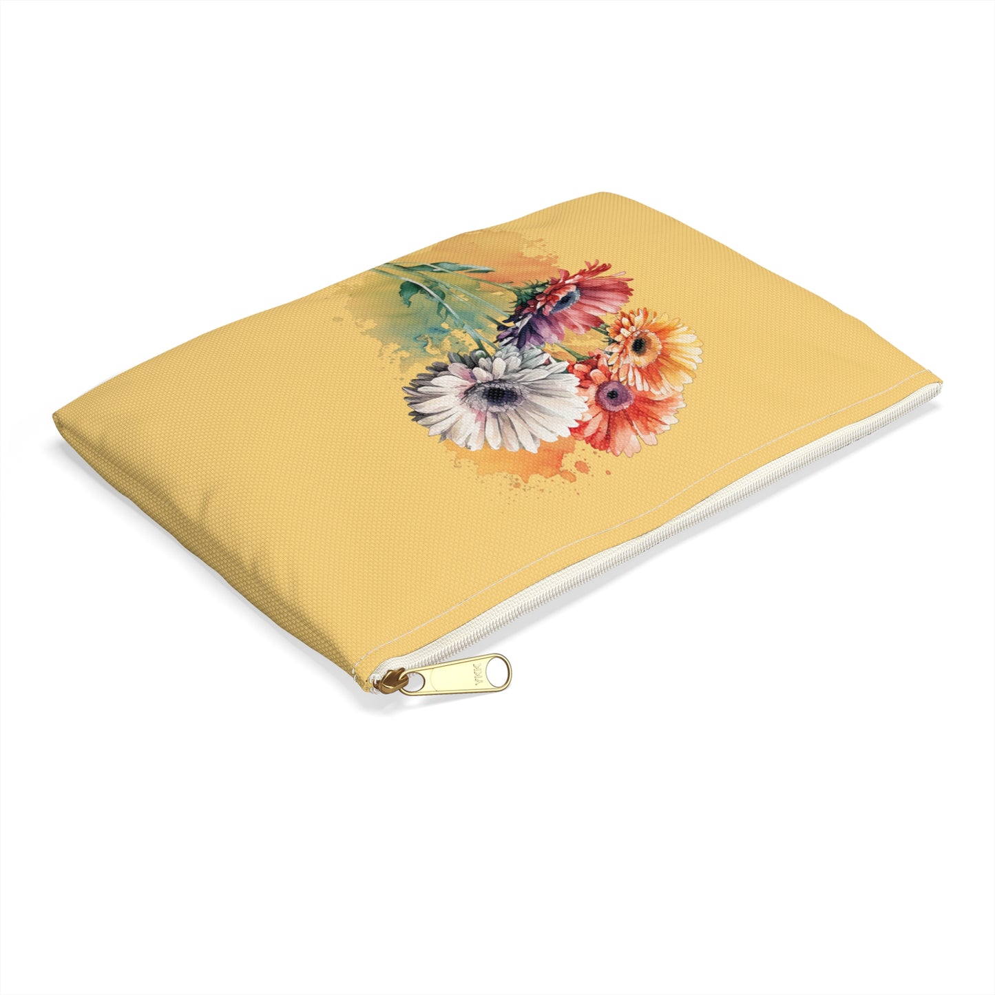 Floral Gerbera Accessory Pouch – Watercolor Bouquet Zipper Bag