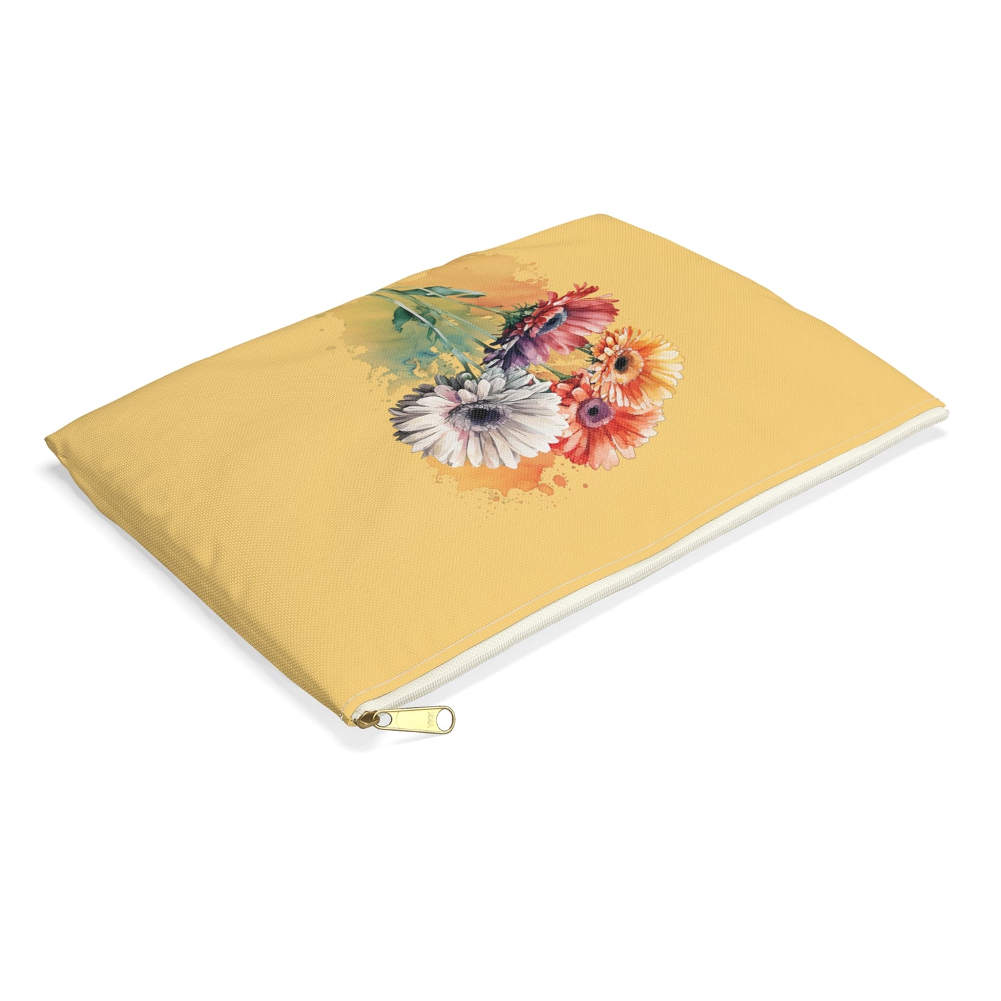 Floral Gerbera Accessory Pouch – Watercolor Bouquet Zipper Bag