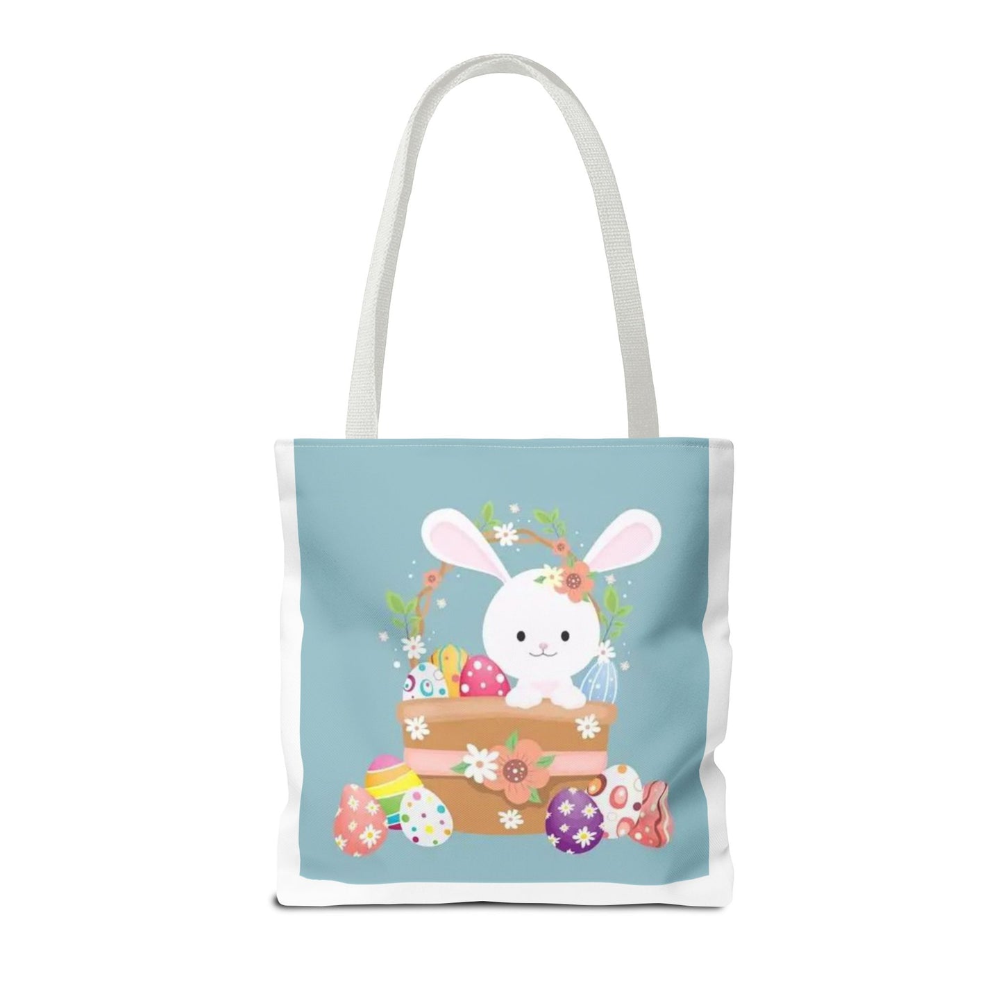 Easter Bunny Tote Bag — Cute Floral Bunny with Painted Eggs All-Over Print