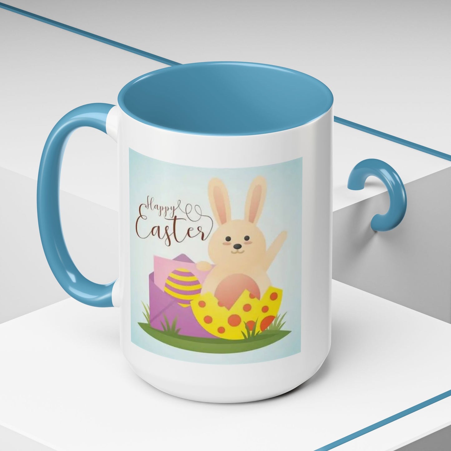 Easter Bunny Accent Coffee Mug – "Happy Easter" Spring Bunny & Egg Design (11/15oz)