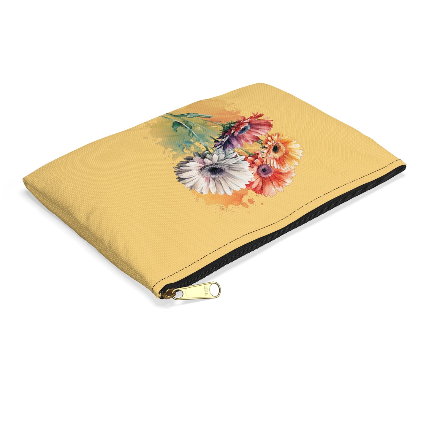 Floral Gerbera Accessory Pouch – Watercolor Bouquet Zipper Bag