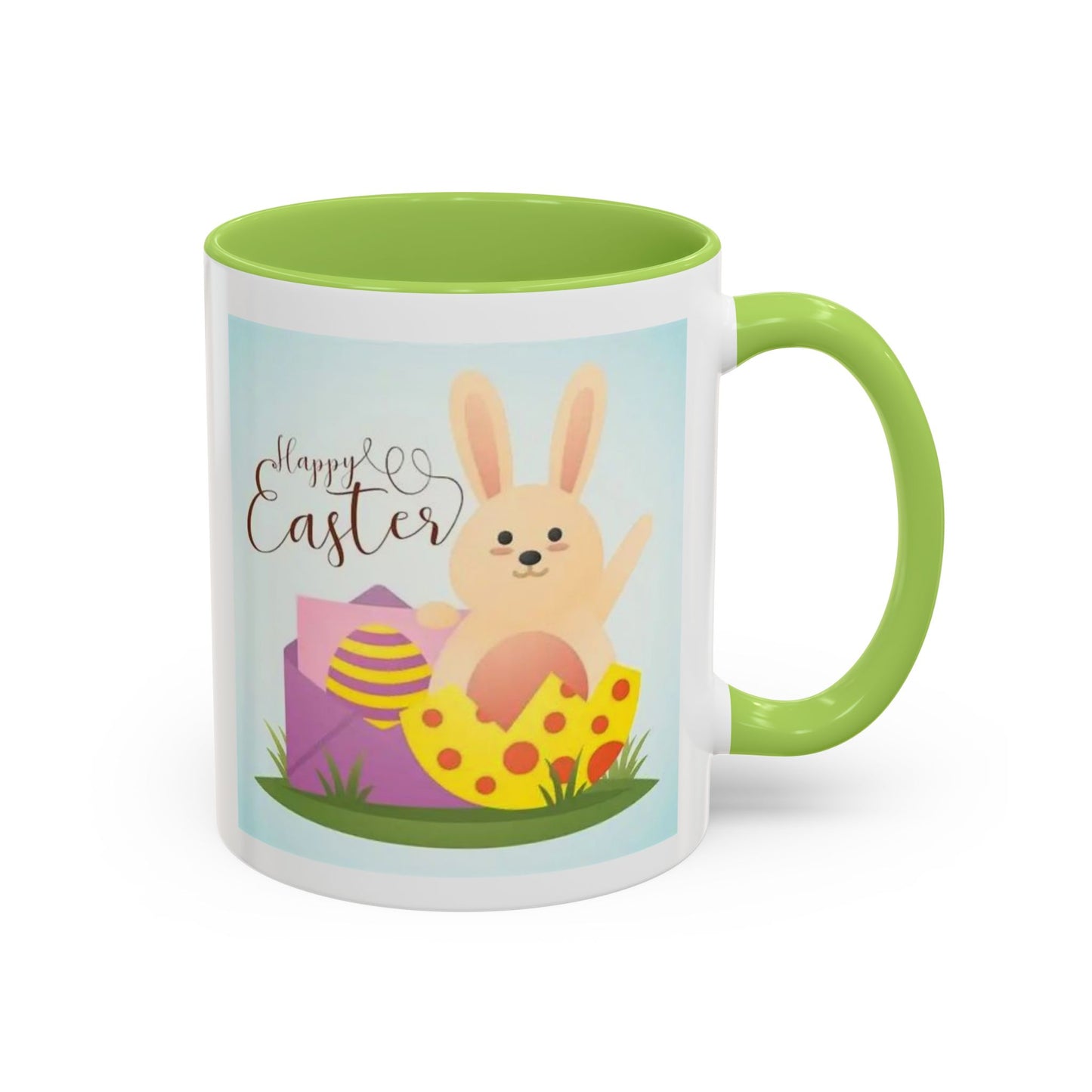 Easter Bunny Accent Coffee Mug – "Happy Easter" Spring Bunny & Egg Design (11/15oz)