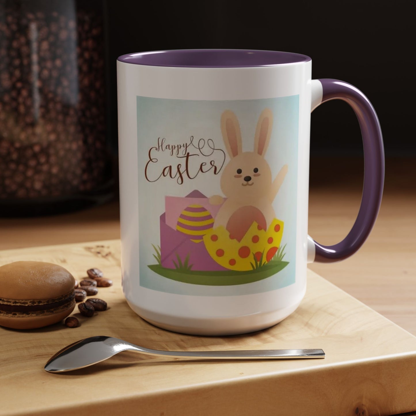 Easter Bunny Accent Coffee Mug – "Happy Easter" Spring Bunny & Egg Design (11/15oz)