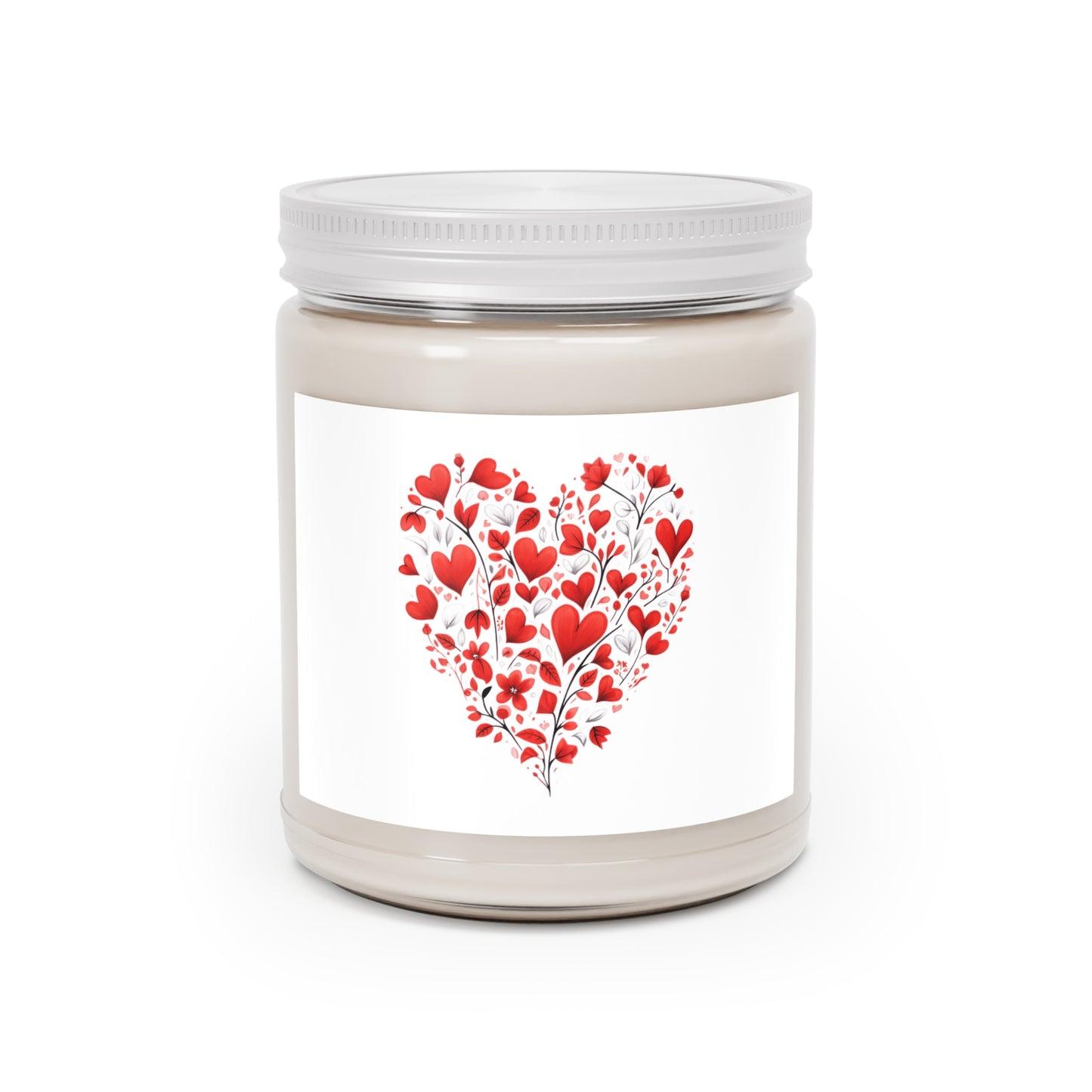 Heart Floral Soy Candle — 9oz Scented Jar (White Lid)