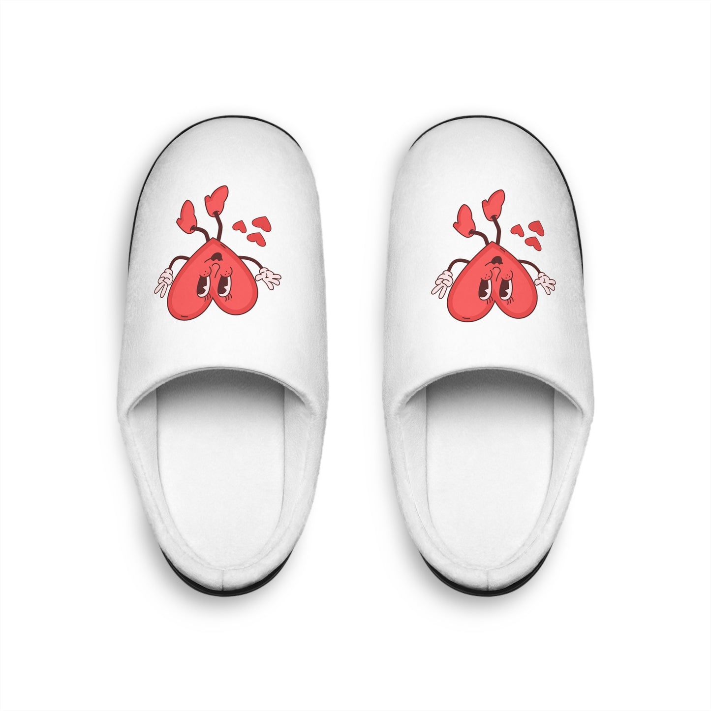 Women's Heart Character Indoor Slippers — Cute Red Heart with Kissing Lips