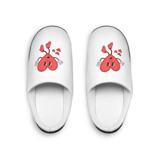 Women's Heart Character Indoor Slippers — Cute Red Heart with Kissing Lips