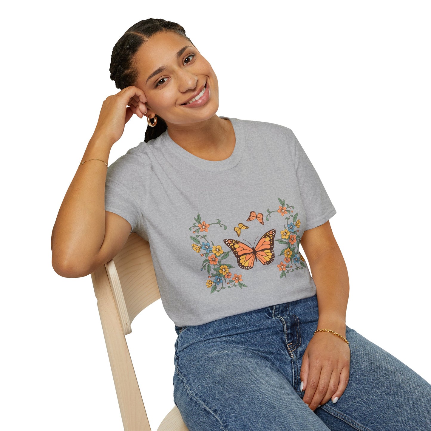 Monarch Butterfly Floral Tee — Vintage Botanical Butterfly T-Shirt