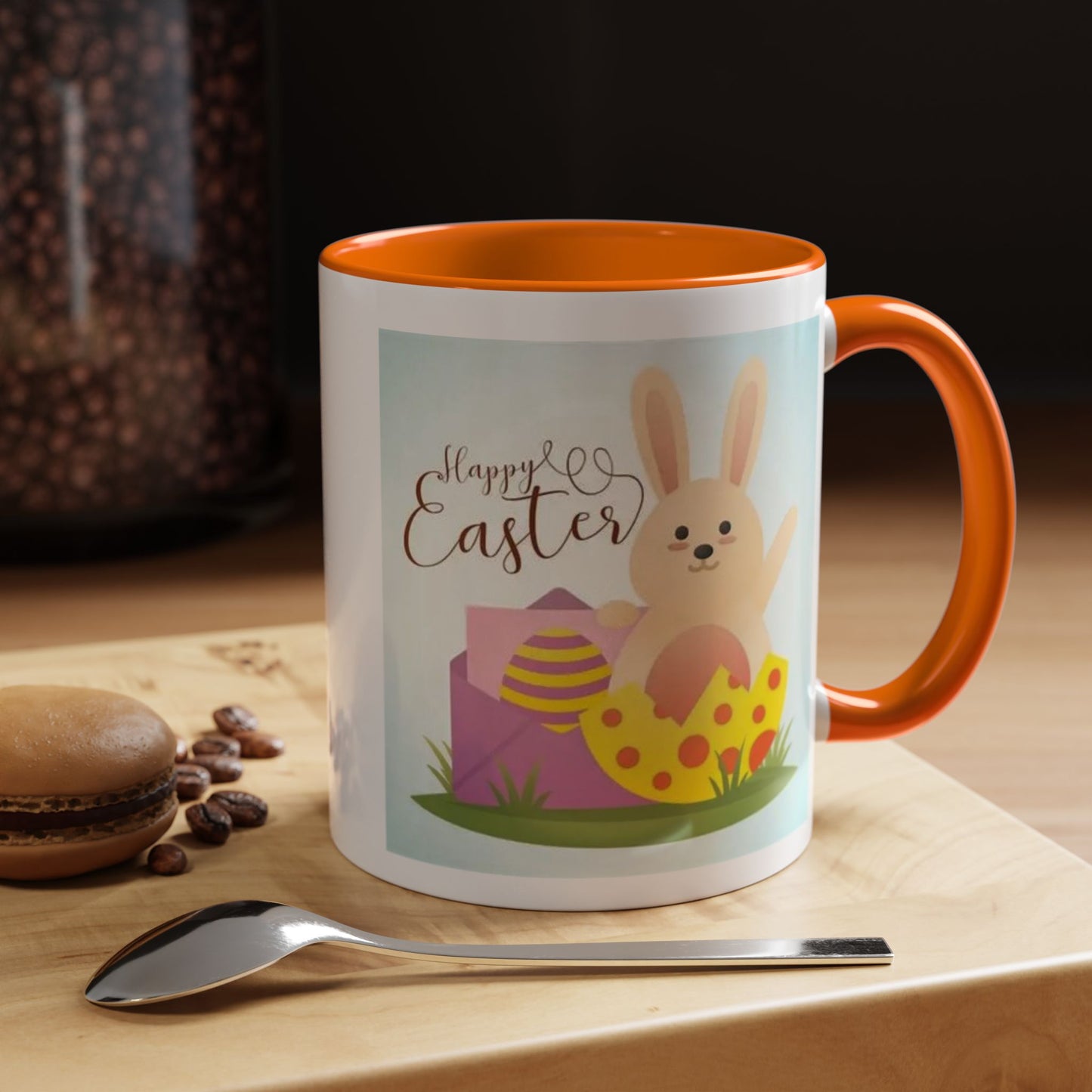 Easter Bunny Accent Coffee Mug – "Happy Easter" Spring Bunny & Egg Design (11/15oz)