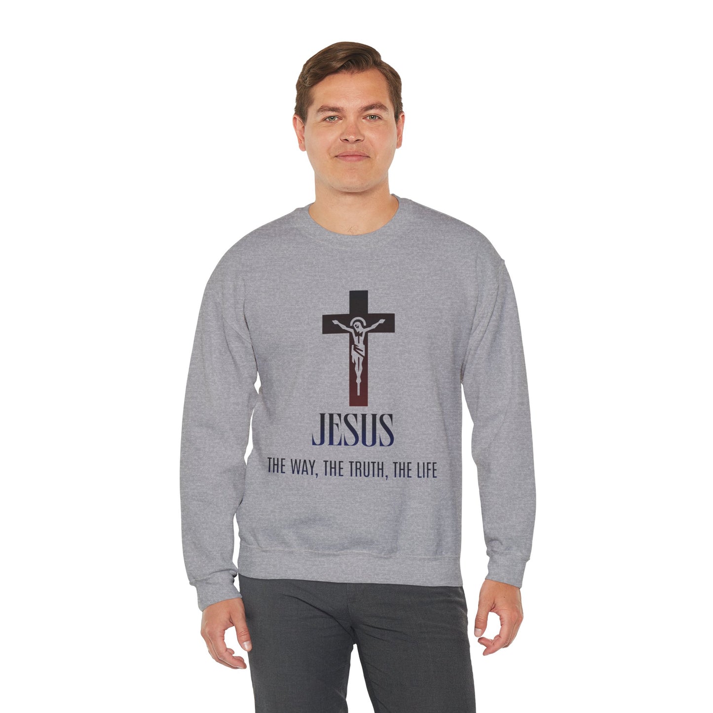 Jesus Cross Crewneck Sweatshirt — "The Way, The Truth, The Life" Christian Pullover