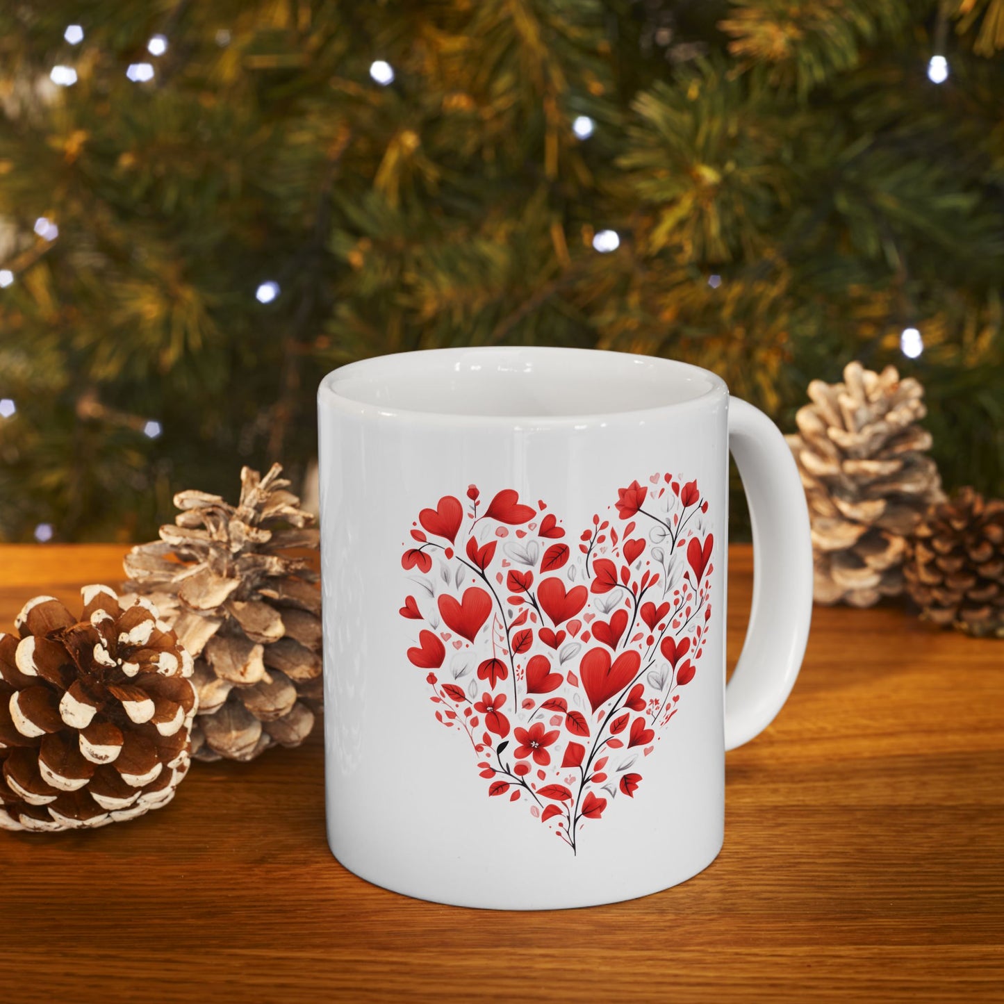 Valentine Heart Pattern Ceramic Mug — Romantic Love Gift (11oz & 15oz)