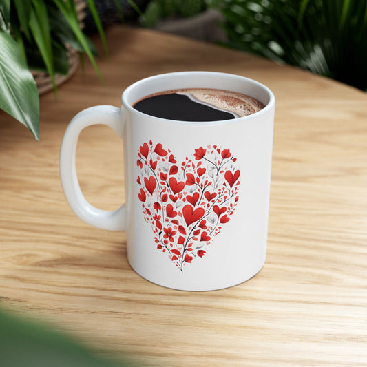 Valentine Heart Pattern Ceramic Mug — Romantic Love Gift (11oz & 15oz)