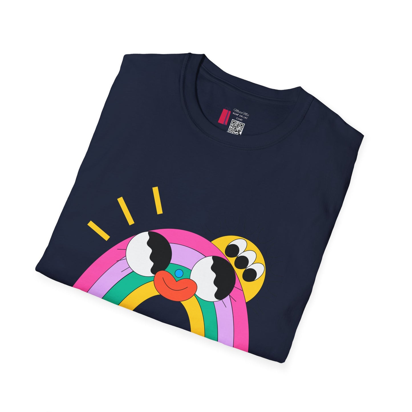 Kawaii Rainbow Smile T-Shirt — Cute Rainbow with Heart & Cloud Faces