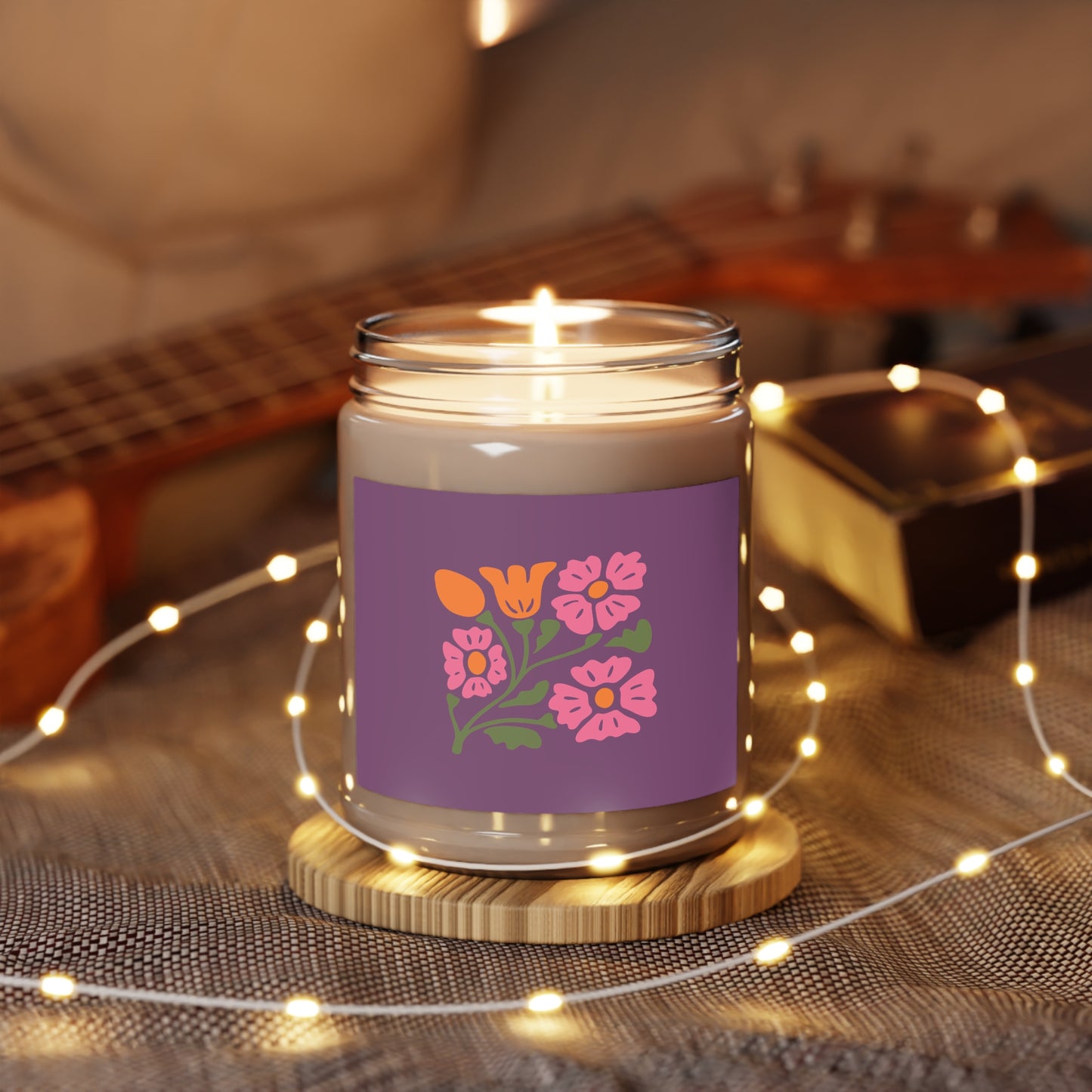 Floral Soy Candle 9oz — Hand-Poured Scented Candle with White Lid