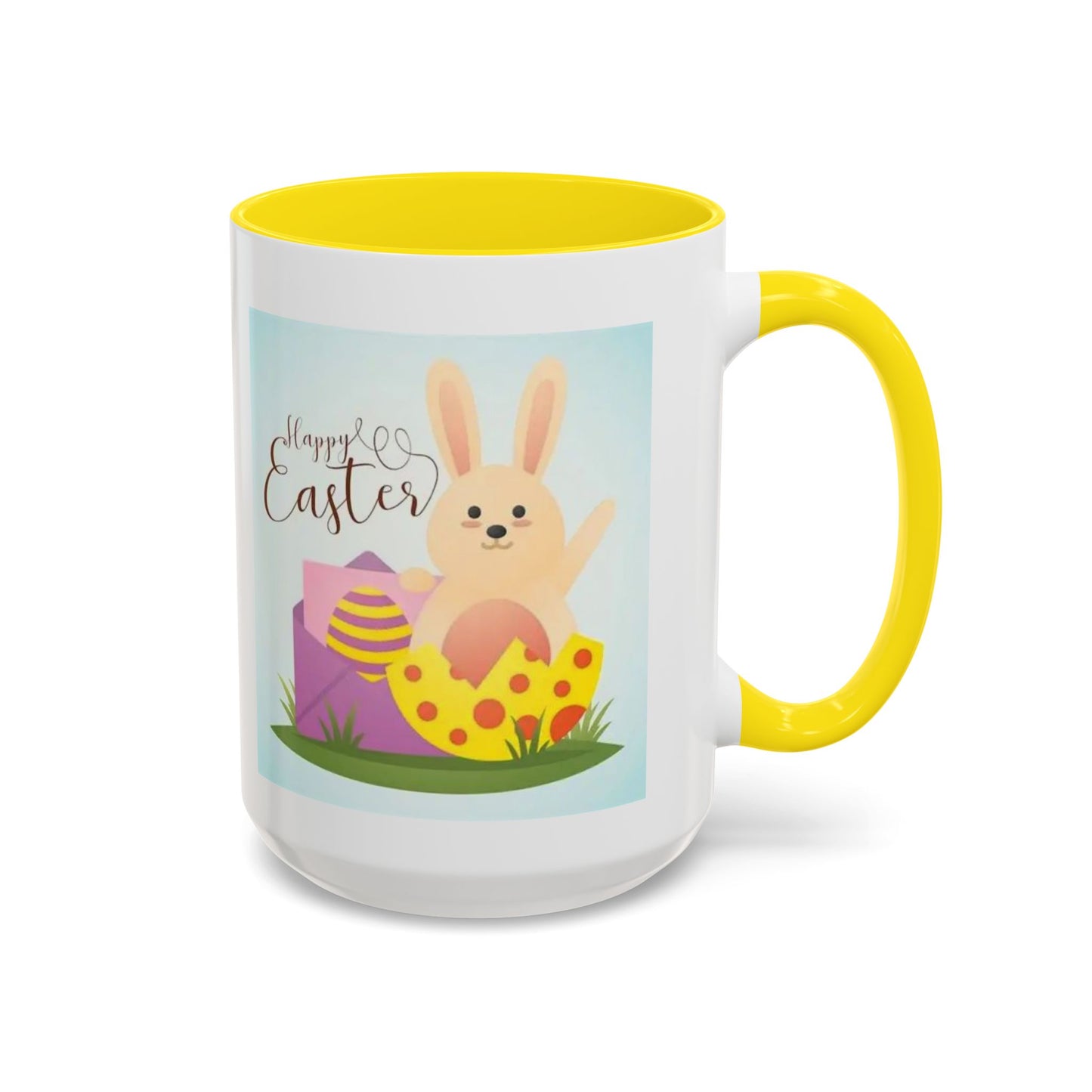 Easter Bunny Accent Coffee Mug – "Happy Easter" Spring Bunny & Egg Design (11/15oz)