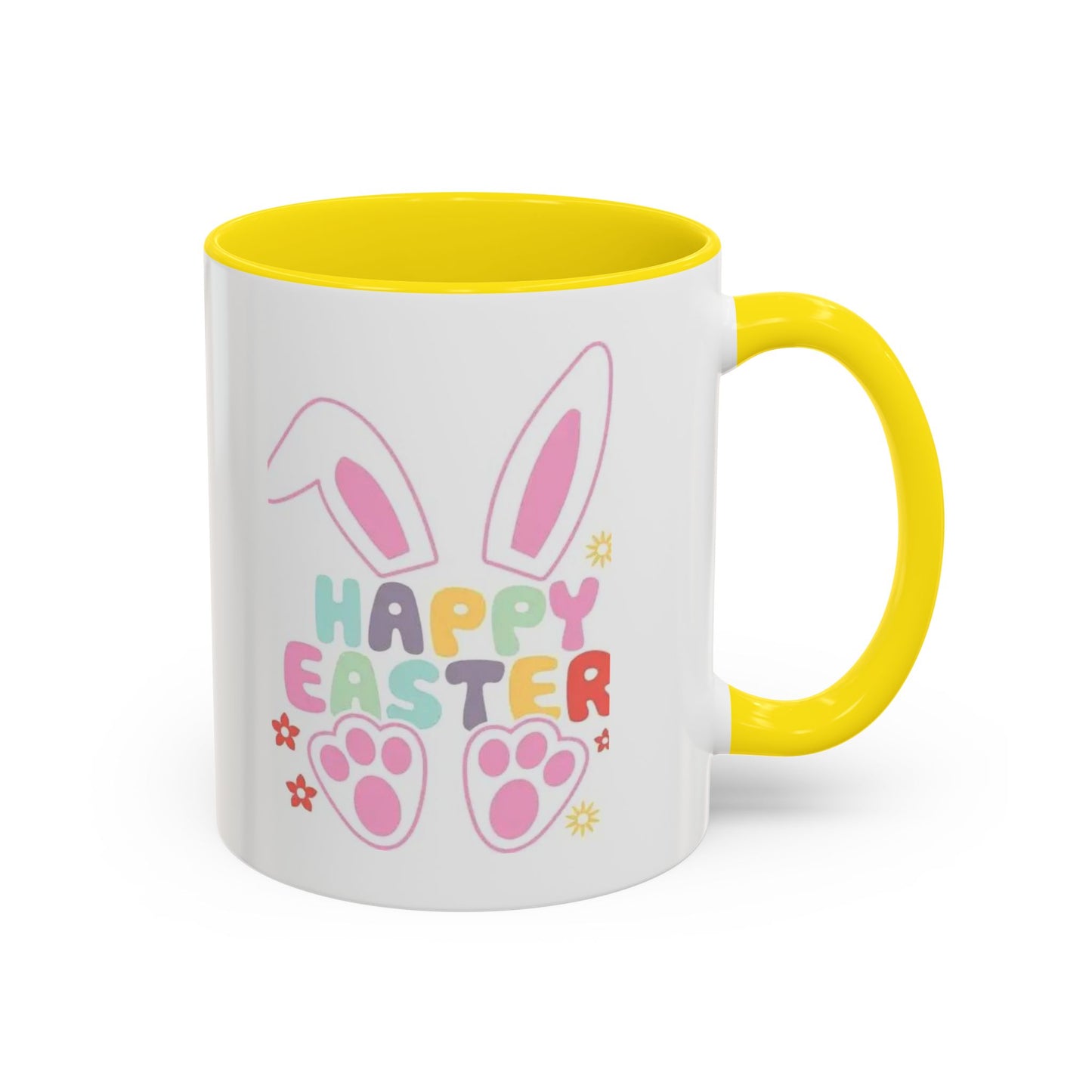 Happy Easter Bunny Accent Coffee Mug — Pink Interior 11/15oz