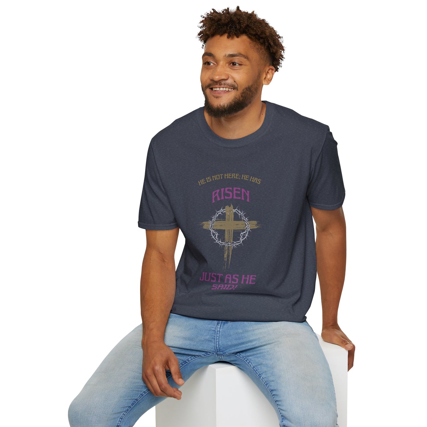Christian Risen Cross T-Shirt — "He Is Not Here, He’s Risen" Easter Tee