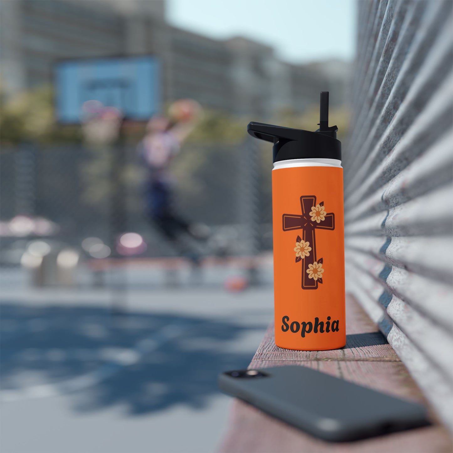 Personalized Orange Travel Water Bottle — Custom Name Stainless Steel Bottle