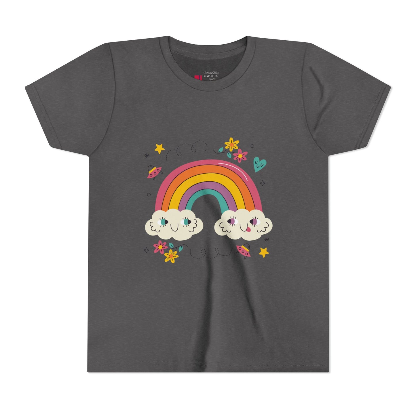 Youth Rainbow Tee — Cute Smiling Clouds & Rainbow Kids Shirt