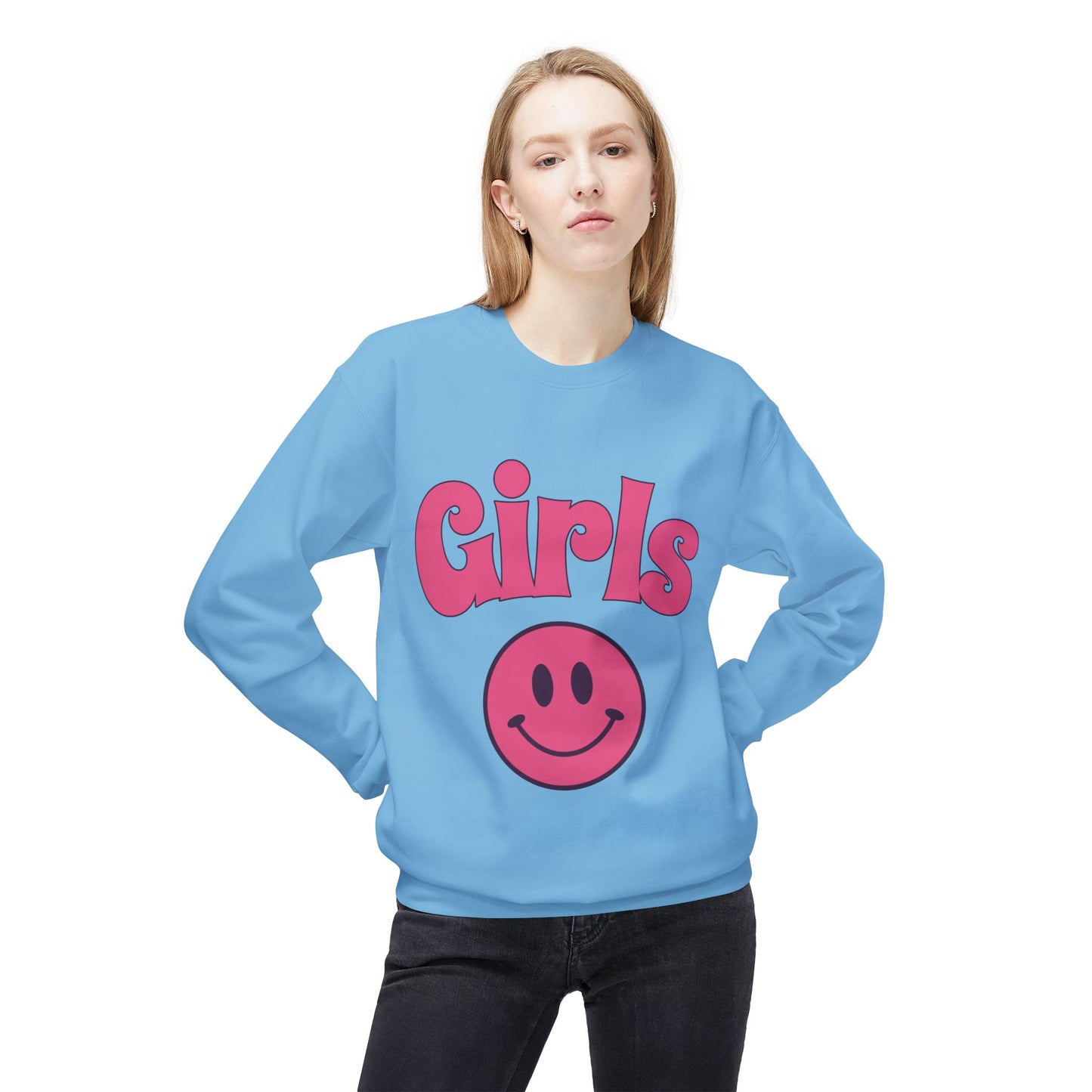 Girls Smiley Crewneck Sweatshirt – Retro Pink Logo