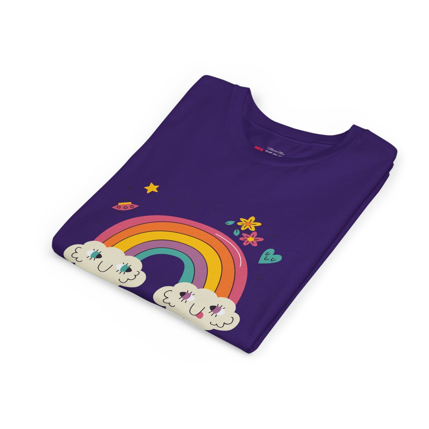Youth Rainbow Tee — Cute Smiling Clouds & Rainbow Kids Shirt